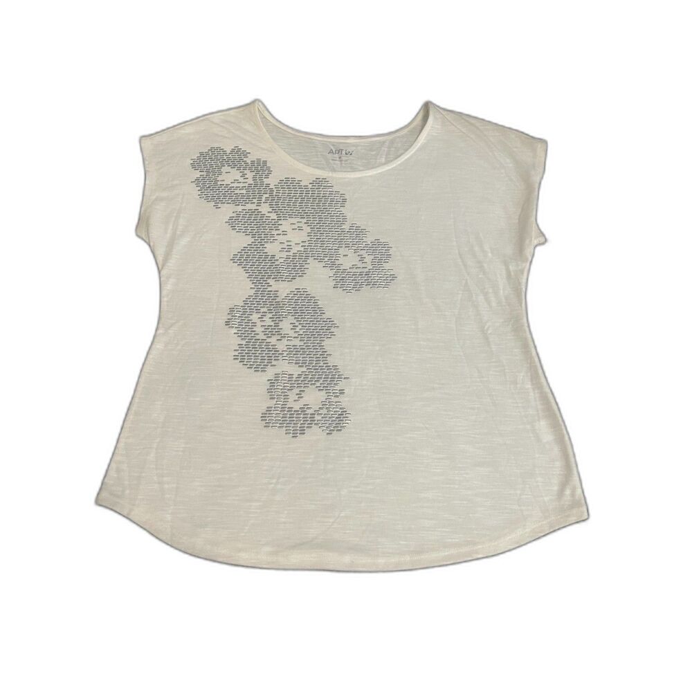 Apt. 9 cream/off white Embellished Short Sleeve Tee M